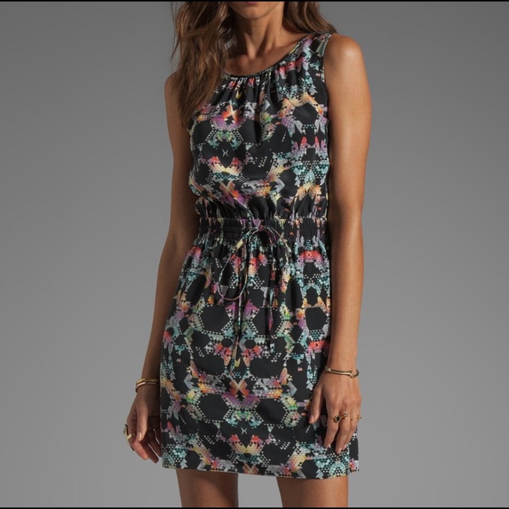 Tibi Kaleidoscope Silk Dress with Smocked Waist